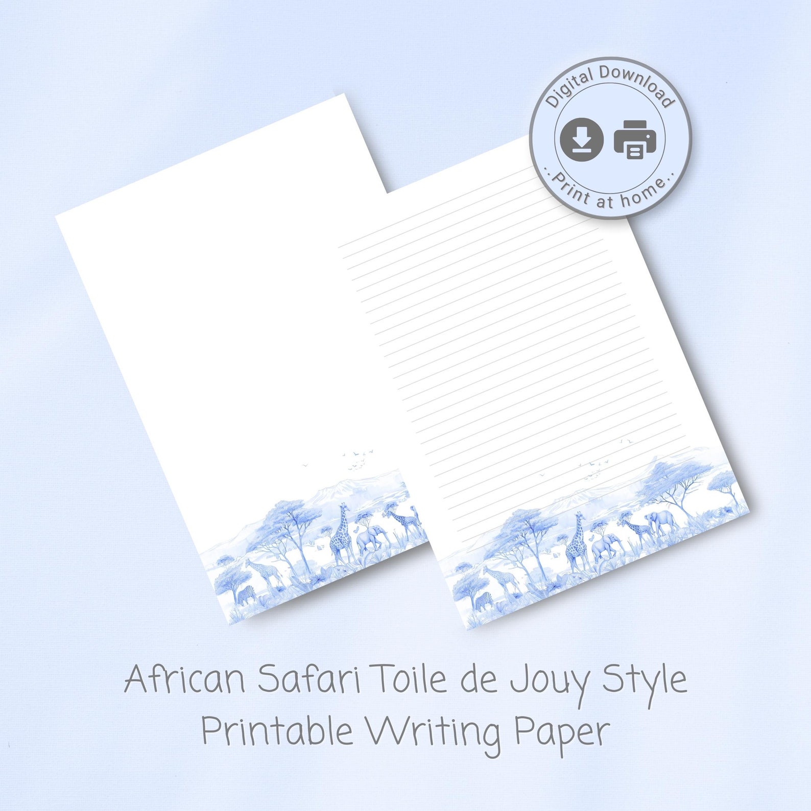 Printable Stationery Letter Writing Paper, African Safari Toile De Jouy ...