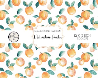 Peach Seamless Pattern, Watercolour Fruit Digital Paper