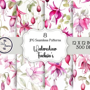 Watercolour Fuchsia digital Papers, Printable, Instant Download, Commercial use