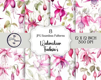 Fuchsia Seamless Patterns, spring floral digital Papers, Printable, Instant Download, Commercial use