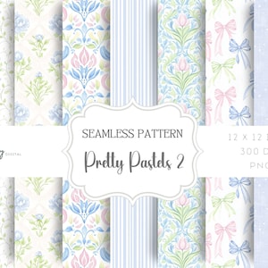 Grandmillenial sömlösa mönster, akvarell pastellblommigt digitalt papper - för papper, tyger och mer - direkt nedladdning