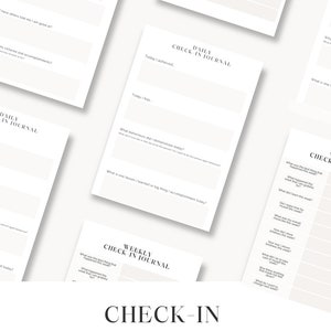 Puede incluir: Un conjunto de diarios de autoevaluación imprimibles para la reflexión mensual, semanal y diaria. Los diarios presentan indicaciones para ayudarte a realizar un seguimiento de tu progreso y tus objetivos.