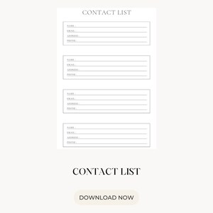 PRINTED Contact List, Contacts Tracker, Instant Download PDF, Printable, A4