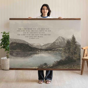Väggtapet med landskapskonst - kristen väggdekoration - stor väggkonst med bibelverser - katolsk väggkonst på canvas - 4 Mos 6:24-26