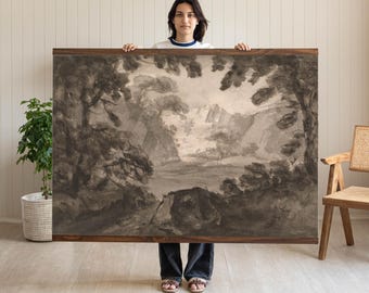 Arte murale in bianco e nero, Arte murale con vista attraverso gli alberi, Grande arazzo naturalistico, Arte murale vintage extra large