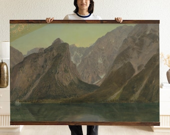 Arte mural de montaña - Pintura de paisaje - Pintura de paisaje de gran tamaño - Tapiz de lienzo - Arte mural de naturaleza vintage -