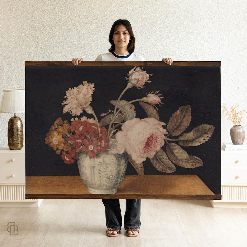 Vintage Floral Still Life Canvas Wall Art, Extra Large Antique Flower ...