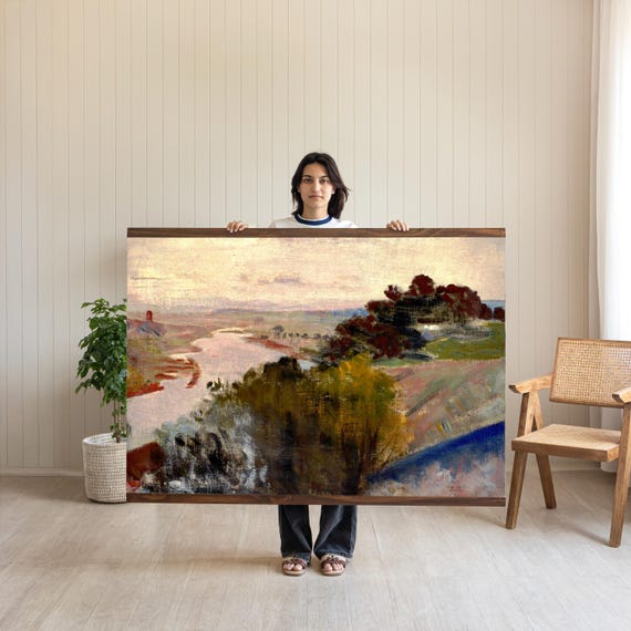 Abstract Landscape Wall Art Tapestry – Vintage Abstract Painting, Large Landscape Art, Neutral Modern Home Decor