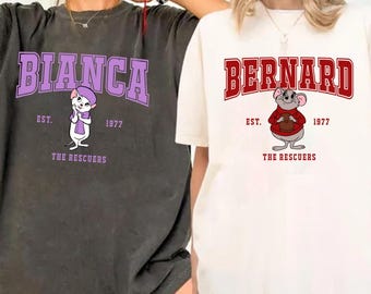 Camiseta de Bernard y Bianca, pareja de Los Rescatistas, colores cómodos a juego, camiseta de Disney Los Rescatistas, camiseta de Disney Mouse, viaje familiar a Disneyland