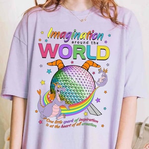 Colorful Figment Imagination Around The World Shirt, Figment Purple Dragon Epcot Disney Tshirt, Disneyland Family Outfits, Magic Kingdom Tee
