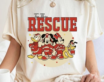 Mickey And Friends Firefighters To The Rescue Comfort Colors Shirt, Vintage Disney Shirt Gift For Firefighter, Disneyland Friends Trip Tee