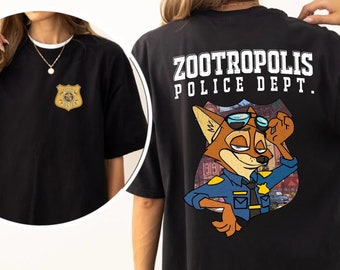 Camiseta Comfort Colors com distintivo do Departamento de Polícia de Zootopia em ambos os lados, camiseta retrô da Disney inspirada em Zootopia, ideal para viagem em família à Disneylândia e presente de aniversário.