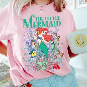 Ariel Princess Under The Sea Comfort Colors Shirt, Disney The Little Mermaid T-shirt, Flounder Sebastian Disneyland Family Vacation Outfits