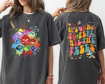 Doppelseitig innen nach außen 2 Es ist in Ordnung, alle Gefühle zu fühlen Komfort Farben Shirt, Emotionen Porträt T-Shirt, Bewusstsein T-Shirt für psychische Gesundheit
