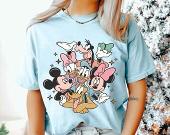 Retro Mickey And Friends Disneyland Comfort Colors Shirt, Mickey Minnie Donald Daisy Disney T-shirt, Family Trip Disneyland Matching Outfits