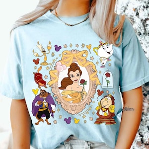 Beauty And The Beast Coquette Bow Shirt, Belle Cogsworth Lumiere Mrs Potts Chip, Cute Disney Princess Girl Shirt, Disneyland Family Trip Tee