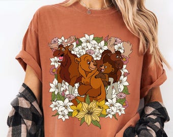 Retro Disney Brother Bear Floral Comfort Colors Shirt, Koda Kenai Rutt Tuke The Moose Vintage Disney Tshirt, Disneyland Family Trip Matching