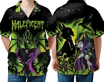 Camisa hawaiana unisex de Maléfica, Dragón, Villanos de Disney, Camisa hawaiana de La Bella Durmiente, Maestra del Mal, Viaje familiar a Disneyland