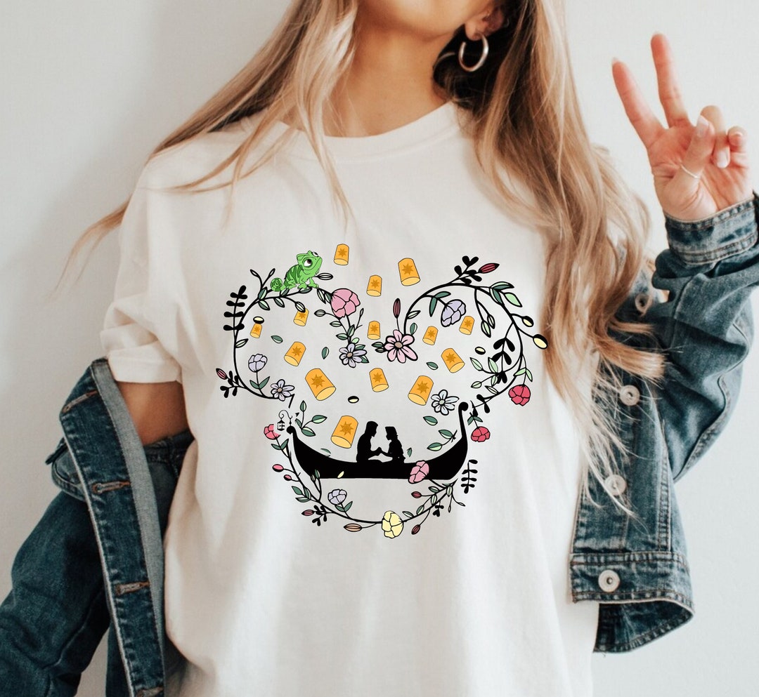 Rapunzel Flynn Rider Pascal Mickey Ears Floral Comfort Colors Shirt ...