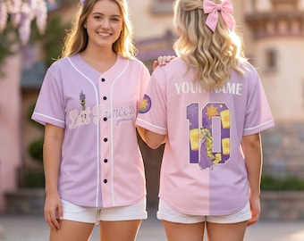 Custom Name Rapunzel Disney Baseball Jersey, Personalized Tangled Lost Princess Shirt, Disney Park Trip Matching, Pascal Sun Lanterns Outfit