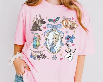 Frost Elsa Anna Olaf Sven Coquette Rosett Disney Prinsessa Skjorta, Disney Frost Vänner Matchande T-shirt, Disneyland Flickresa, Magic Kingdom
