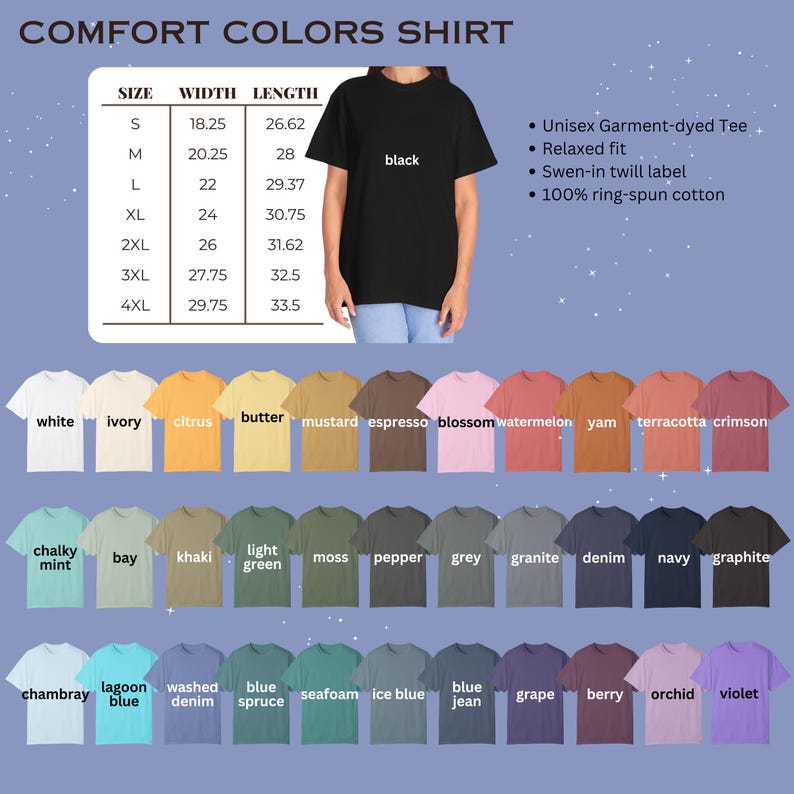 K&ouml;nnte beinhalten: Ein schwarzes Comfort Colors-Shirt mit Gr&ouml;&szlig;en- und Farboptionen. Das Shirt ist ein Unisex-Garment-Dyed-T-Shirt mit entspannter Passform und einem eingen&auml;hten Twill-Label. Das Shirt besteht aus 100 % ringgesponnener Baumwolle. Die Farben umfassen Wei&szlig;, Elfenbein, Zitrone und mehr.