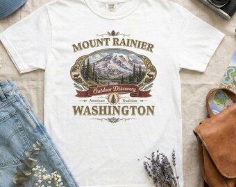 Mount Rainier Washington Shirt, Vintage National Park Tee, Retro Mountain Landscape Graphic Tee, Hiking Camping Gift, Comfort Colors Tee
