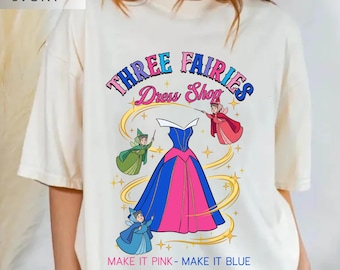 Camiseta de la tienda de vestidos de las tres hadas de la Princesa de la Bella Durmiente de Disney, camiseta rosa y azul de la princesa de Disney para niña, viaje a Disneyland Magic Kingdom