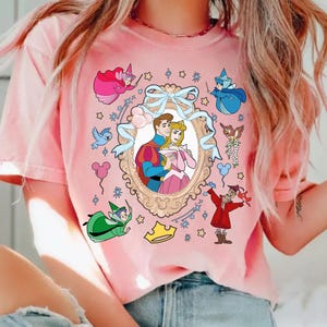 Sleeping Beauty Aurora Princess Coquette Bow Shirt, Disney Aurora Three Fairies T-shirt, Disneyland Girls Princess Shirt, Trendy Disney Tee
