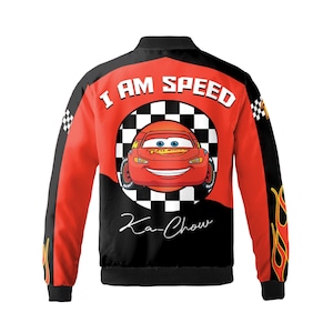 Lightning McQueen 95 Bomber Jacket for Disney Racing Fans, Retro Cars Movie Streetwear Jacket, Radiator Springs, Mcqueen I Am Speed Ka-Chow image 6