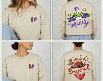 Double Sided Toy Story Woody Buzz Lightyear To Infinity And Beyond Matching Shirt, Disneyland Family Vacation, Disney Friends Trip, WDW Tee