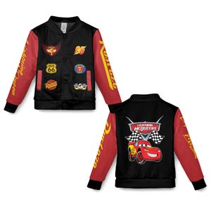 Chaqueta de béisbol vintage de Rayo McQueen, chaqueta para adultos y niños, chaqueta de carreras Rust-eze Cars Piston Cup, viaje a Disneyland, Radiator Springs