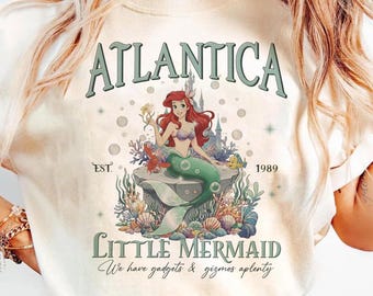 Camiseta de La Sirenita Atlantica Ariel Flounder Sebastian, camiseta de princesa Ariel Disney para niñas, viaje a Disneyland para niñas.