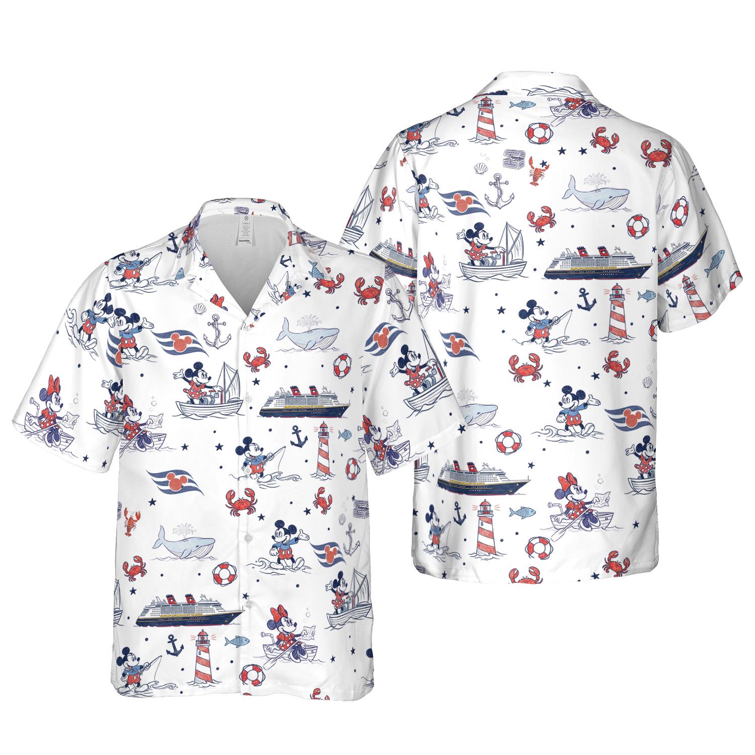 Discover Vintage Disney Cruise Line Hawaiian Shirt, Mickey & Minnie Cruising Button Shirt, Disneyland Summer Beach Family Trip Matching Outfit