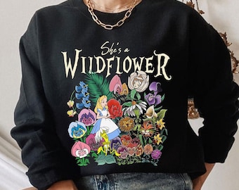 Vintage Alice In Wonderland Disneyland Comfort Colors Shirt, She's A Wildflower Disney T-shirt, Girls Trip Matching Outfits, Magic Kingdom