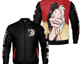 Retro Cruella De Vil Disney Baseball Jacket, 101 Dalmatians Streetwear, Adult and Kid Disney Villains Varsity Jacket, Disneyland Trip
