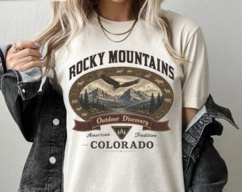 Camiseta de las Montañas Rocosas de Colorado, camiseta estilo parque nacional vintage, camiseta retro con estampado de naturaleza al aire libre, regalo para senderismo y acampada, camiseta Comfort Colors