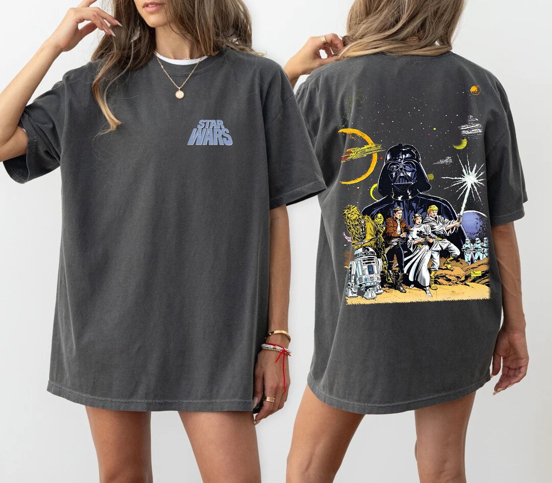 Two Sided Retro Star Wars A New Hope Comfort Colors Shirt, Darth Vader Leia  Droids R2D2 BB8 Disney T-shirt, Galaxy's Edge, Hollywood Studios