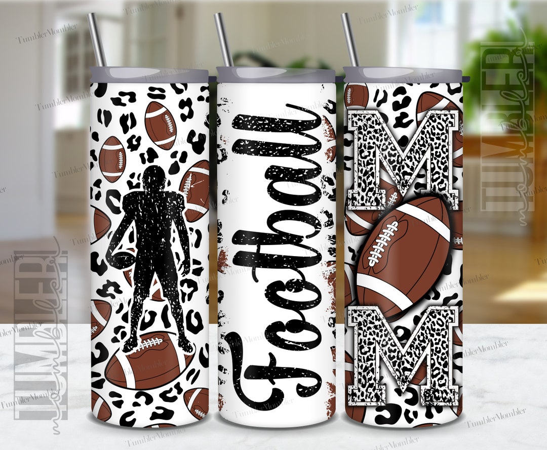 Football Mom 20 Oz Skinny Tumbler, Football Mom Tumbler Design, Leopard