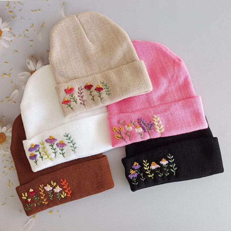 Hand Embroidered Flower Beanie main image 0