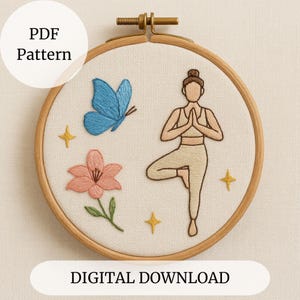 Yoga Embroidery Pattern: Modern Mindfulness Design (PDF Download, 5-7 inch Hoops)