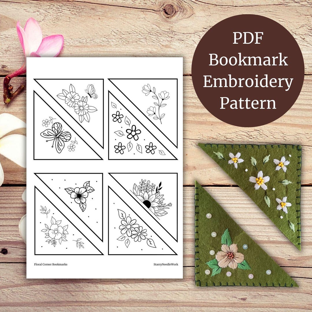Embroidered Floral Corner Bookmark PDF Pattern, DIY Booklover Gift ...