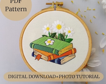Book Stack Hand Embroidery Pattern: Beginner Photo Tutorial (PDF Pattern)
