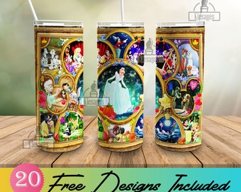 Princess 20oz Tumbler Wrap, Fairy Tales Skinny Tumbler Sublimation, Magic Kingdom, Cartoon Design Tumbler Templates, Mouse Head PNG