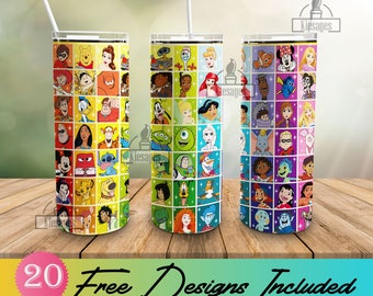 Cartoon Movies 20oz Tumbler Wrap, Toy Friends Skinny Tumbler Sublimation, Princess PNG, Magic Kingdom Design Tumbler Templates