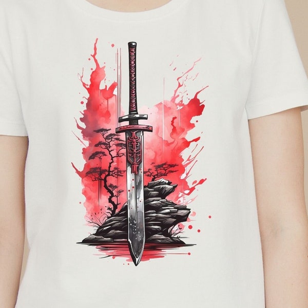 Samurai Sword T-shirt Design, Japanese Design, T-Shirt POD Design, Sublimation, PNG, Digital Download,