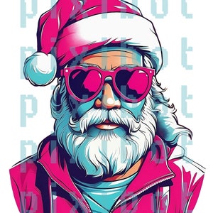 Santa with Sunglasses PNG, Pink Santa, Christmas SVG, Cute Christmas Shirt Digital Design, Cool Santa, Christmas Colors, Santa PNG