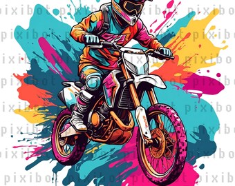 Watercolor Dirt Bike Clipart: Motocross PNG Art (Digital Download)