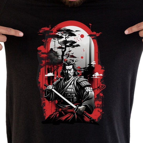 Samurai Warrior T-shirt Design, Japanese Design, T-Shirt POD Design, Sublimation, PNG, Digital Download,