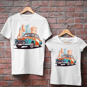 Car, T-shirt Design, Wallart, Poster, Instant Download, SVG, PNG, Print, Digital Download, retro car in city background